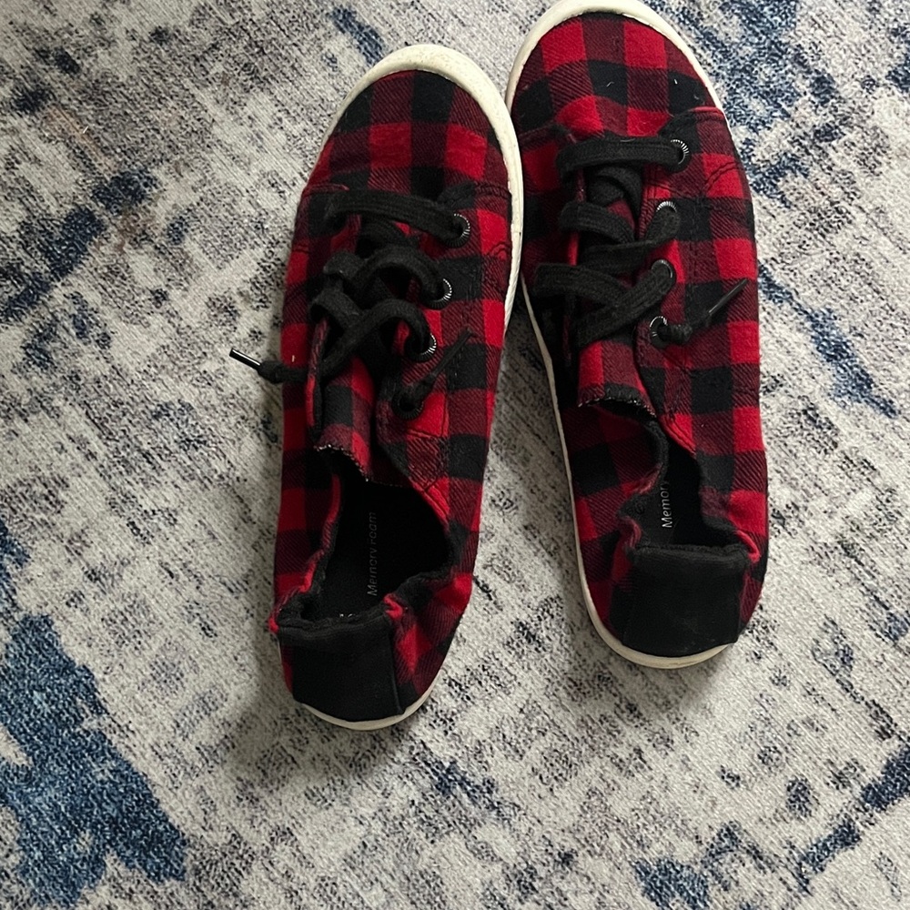 Women's Red Black Buffalo Plaid Sneakers